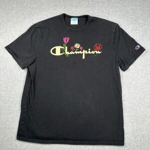 Champion T Shirt Womens XL Black Casual Floral‎ Graphic Short Sleeve